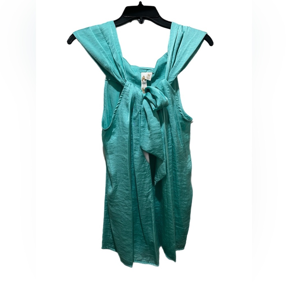 Adiva Teal Sleeveless Tie-Neck Blouse